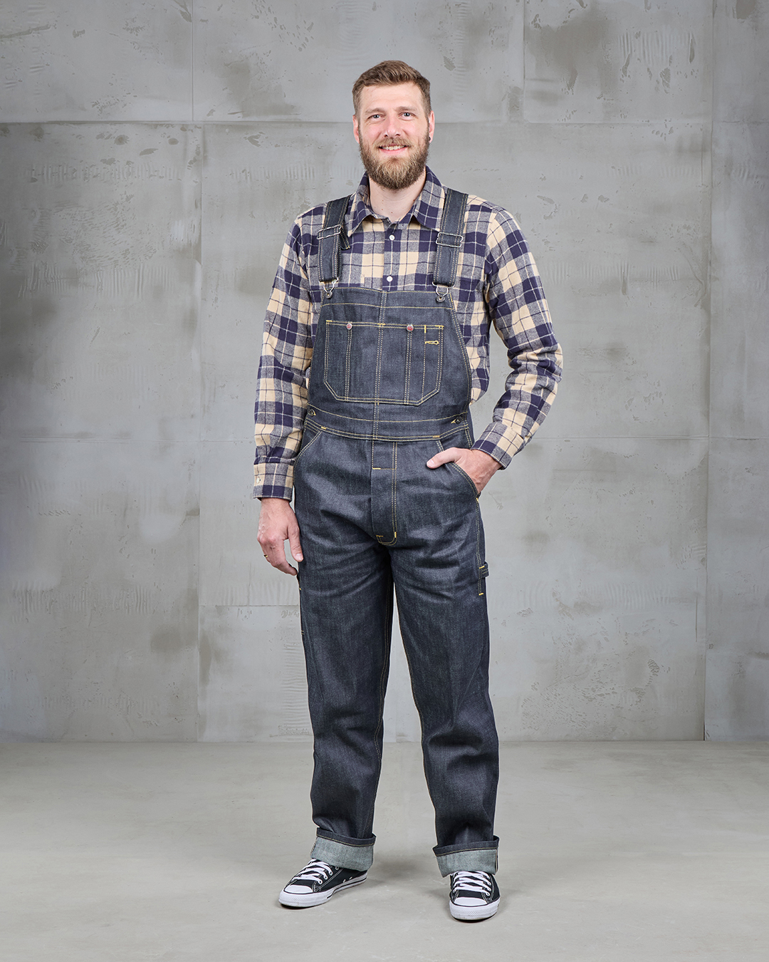 1950s Bib Overall – durable denim workwear with hammer loop W32-L34